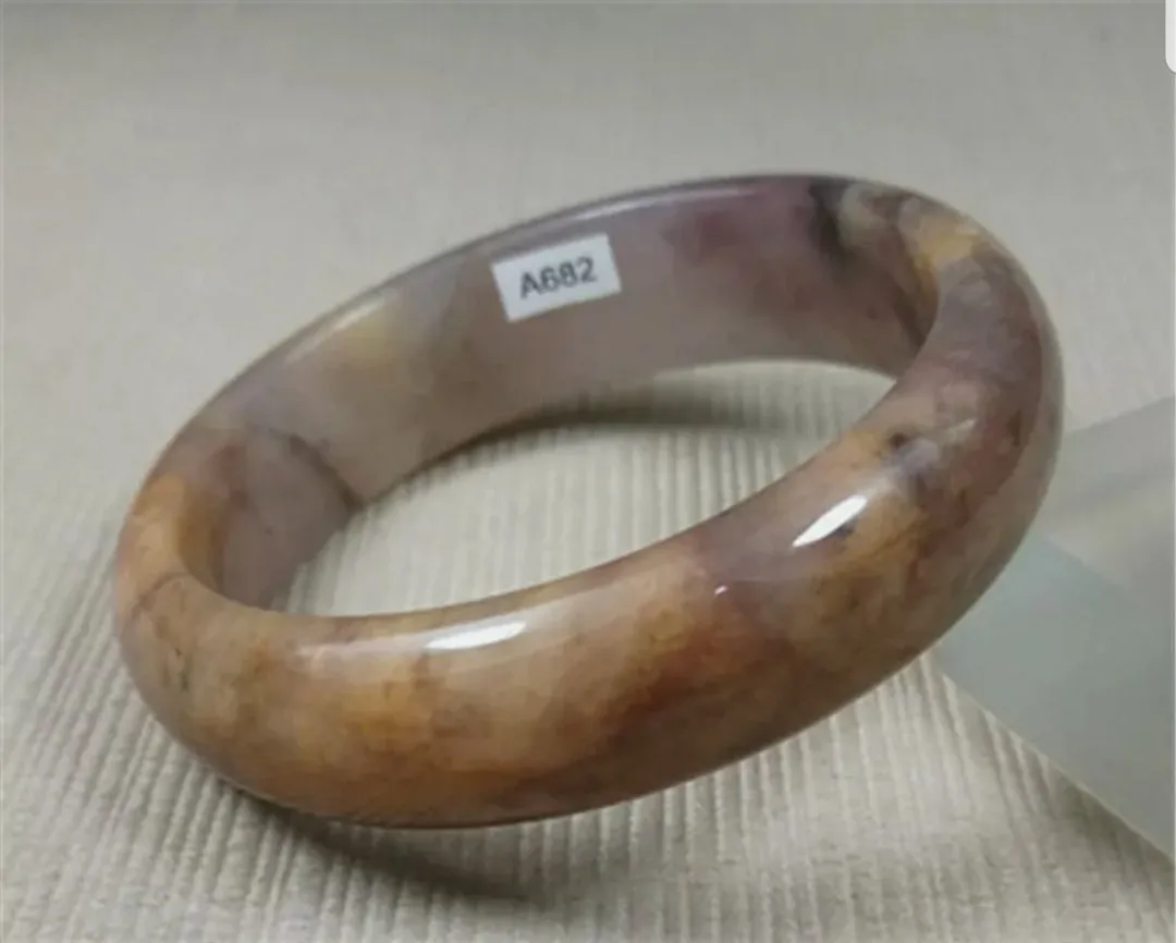 10% OF- 52/53/54mm Certified Natural Lavender Gold Silk Jadeite Emerald A*Jade HandCarved Bracelet Bangle A682