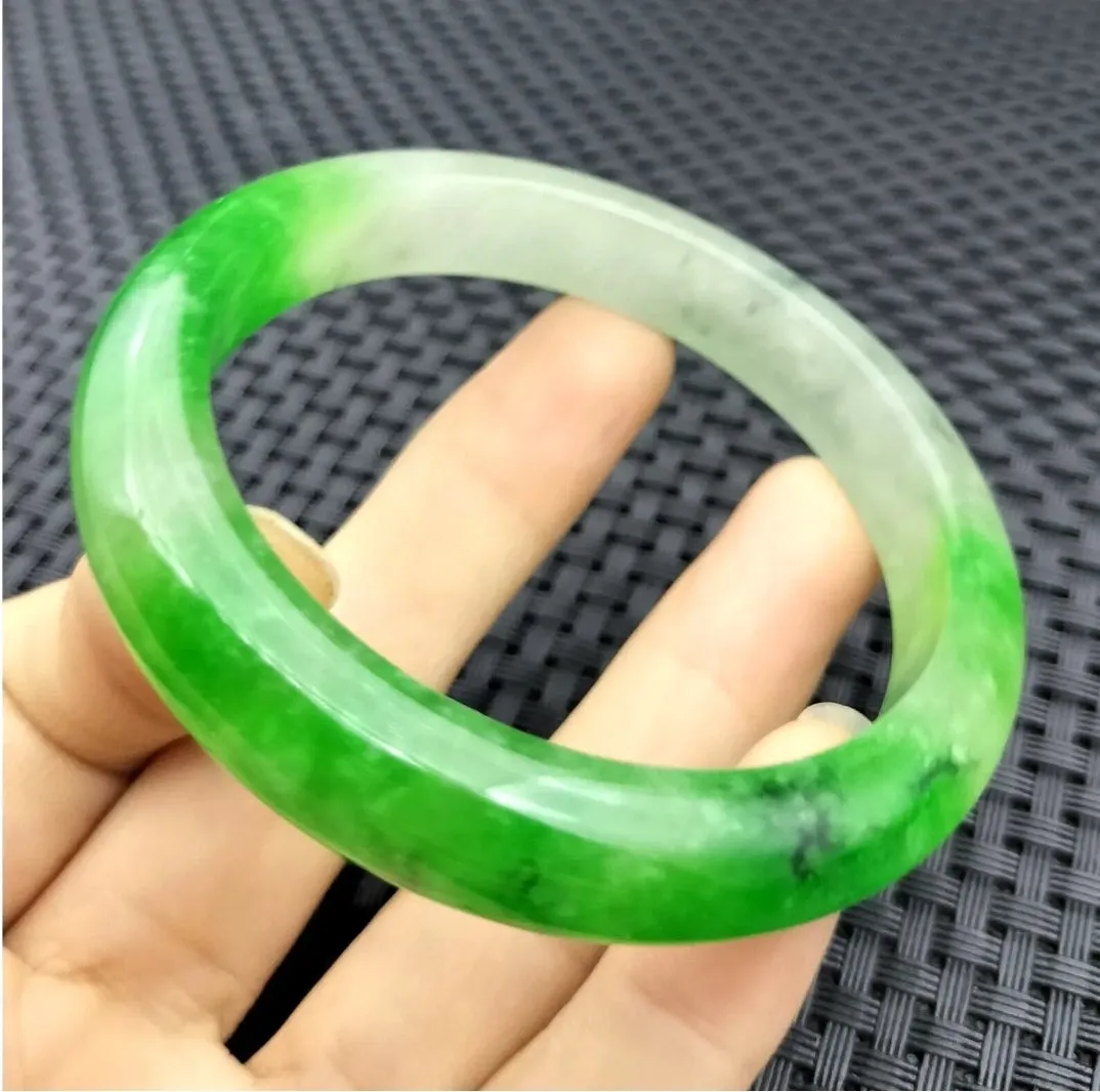 10% OF- 57/58/59mm Certified Natural 3 Color Jadeite Emerald A*Jade HandCarved Lucky Bracelet Bangle GX641