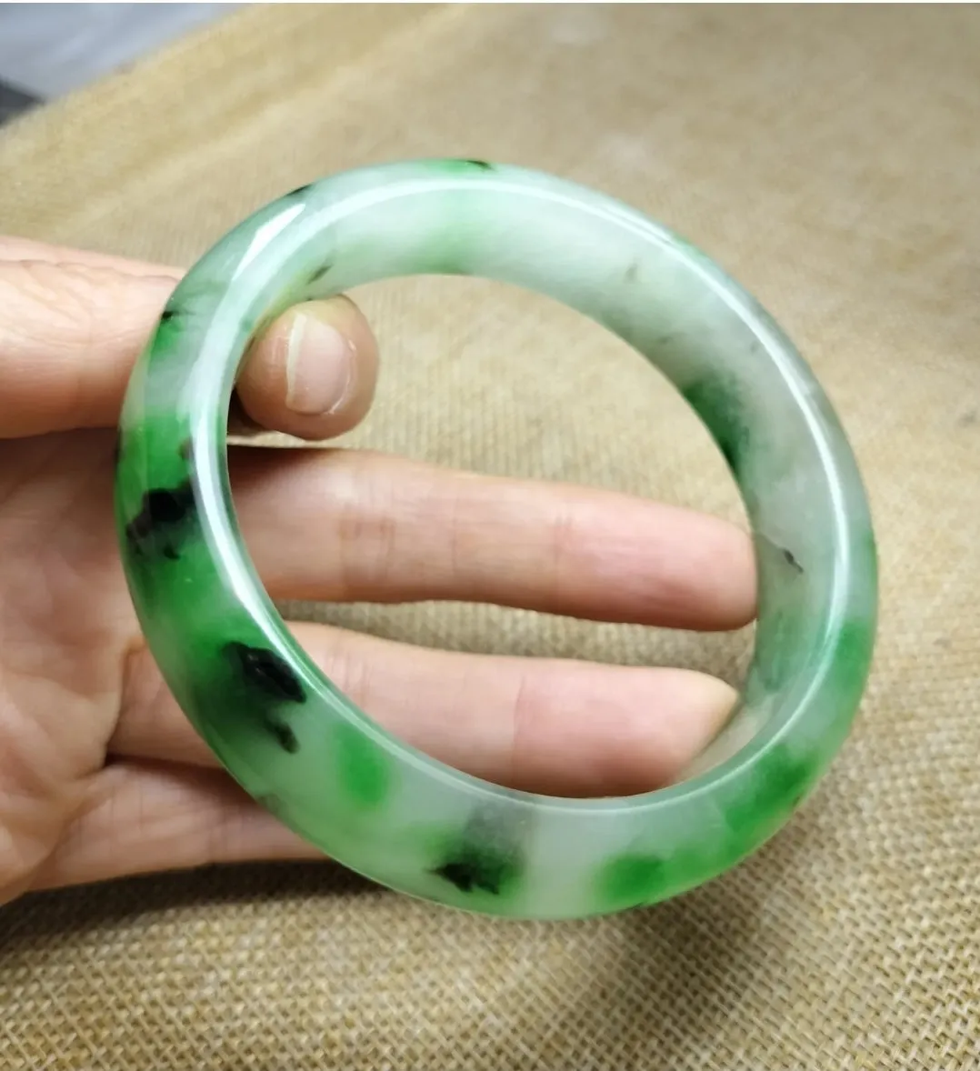10% OF- 57/58/59mm Certified Natural 3 Color Jadeite Emerald A*Jade HandCarved Lucky Bracelet Bangle GX641