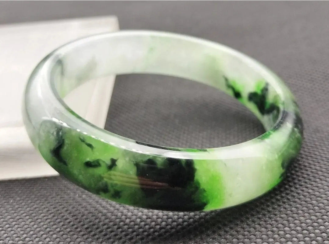10% OF- 57/58/59mm Certified Natural 3 Color Jadeite Emerald A*Jade HandCarved Lucky Bracelet Bangle GX641