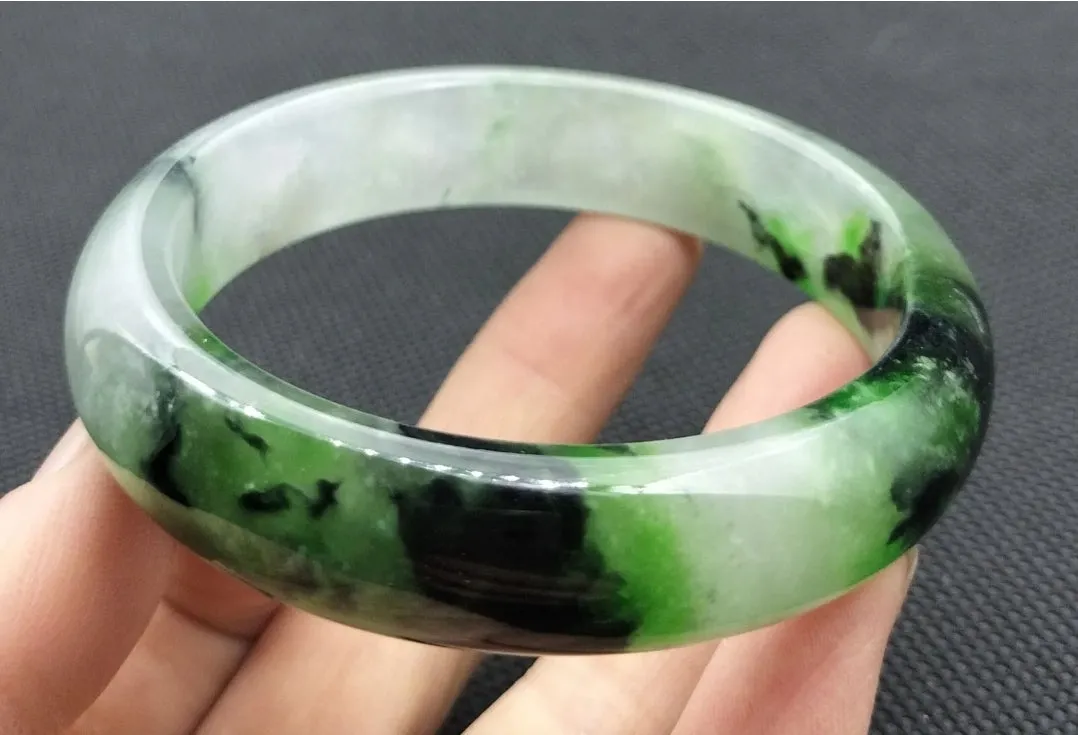 10% OF- 57/58/59mm Certified Natural 3 Color Jadeite Emerald A*Jade HandCarved Lucky Bracelet Bangle GX641