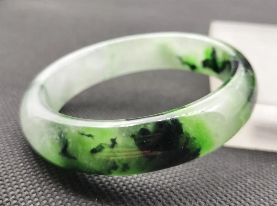 10% OF- 57/58/59mm Certified Natural 3 Color Jadeite Emerald A*Jade HandCarved Lucky Bracelet Bangle GX641