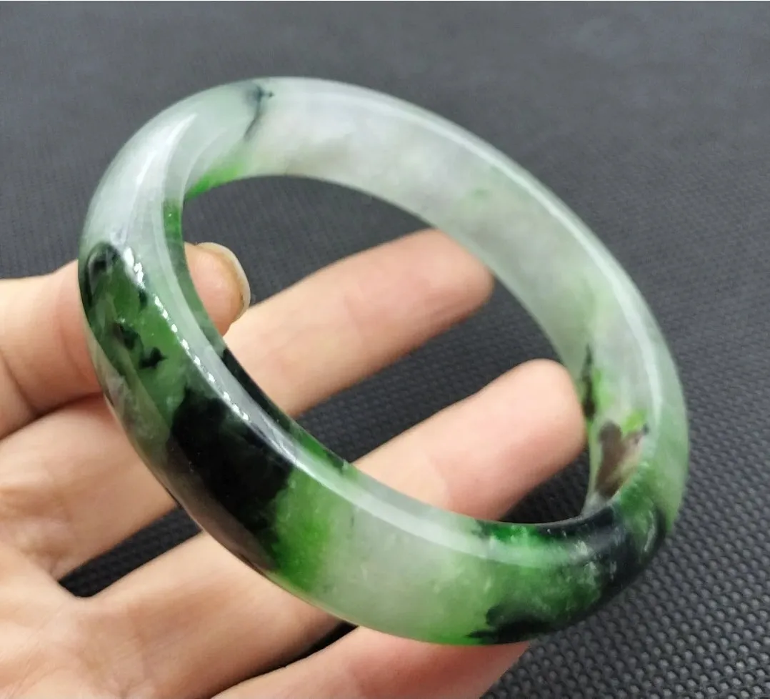 10% OF- 57/58/59mm Certified Natural 3 Color Jadeite Emerald A*Jade HandCarved Lucky Bracelet Bangle GX641