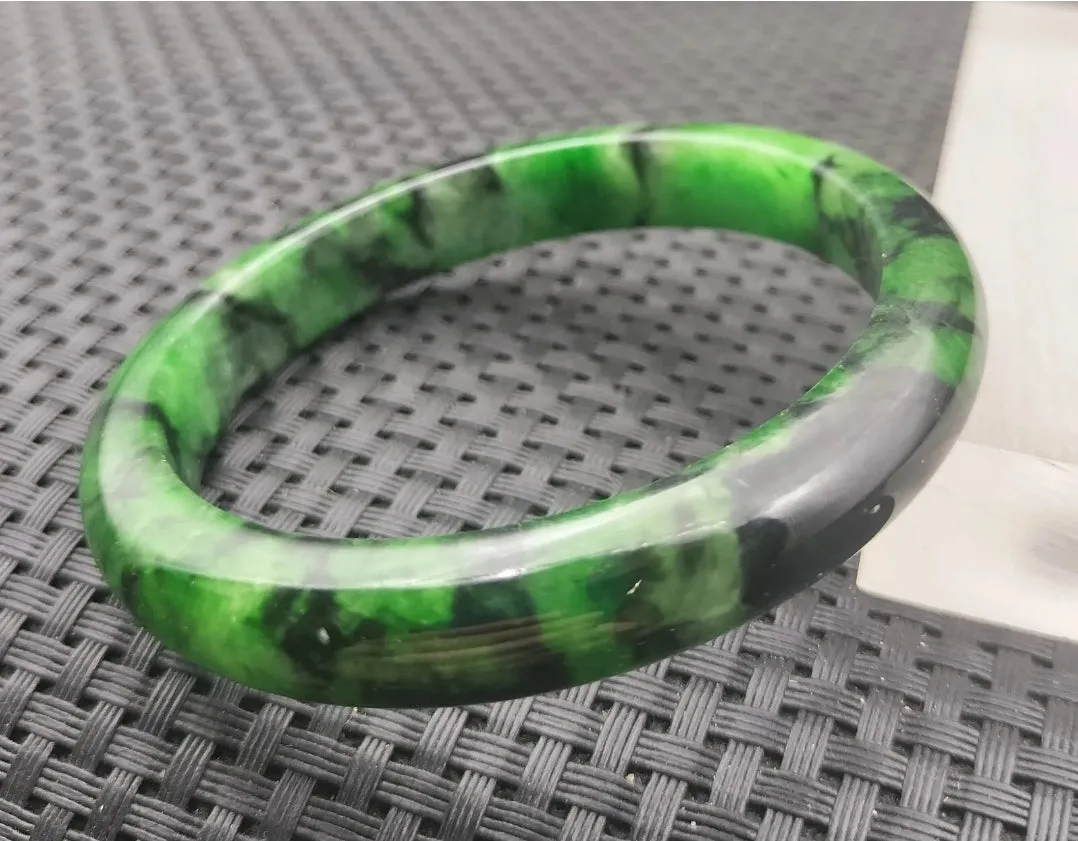 10% OF- 57/58/59mm Certified Natural 3 Color Jadeite Emerald A*Jade HandCarved Lucky Bracelet Bangle GX641