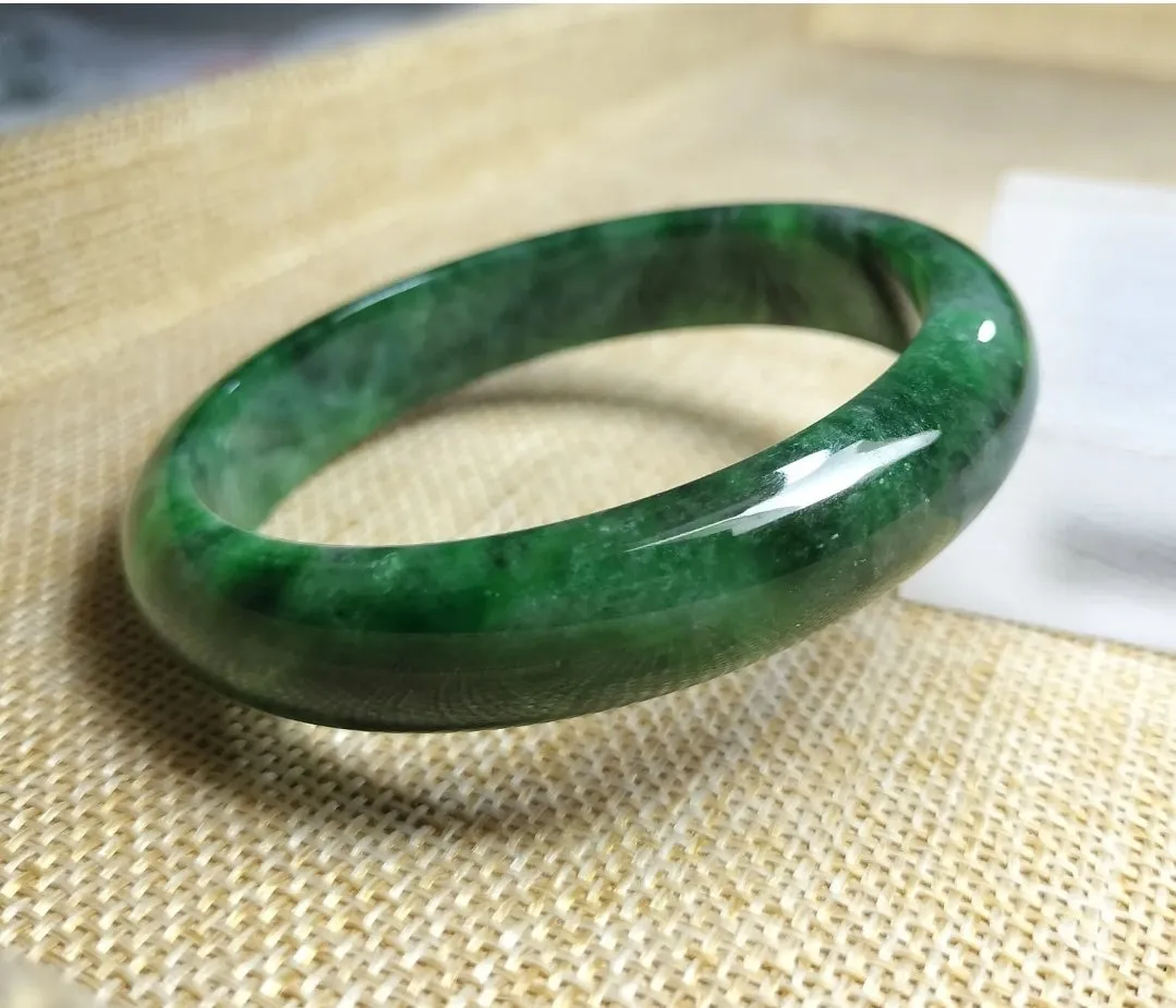 10% OF- 57/58/59mm Certified Natural 3 Color Jadeite Emerald A*Jade HandCarved Lucky Bracelet Bangle GX641