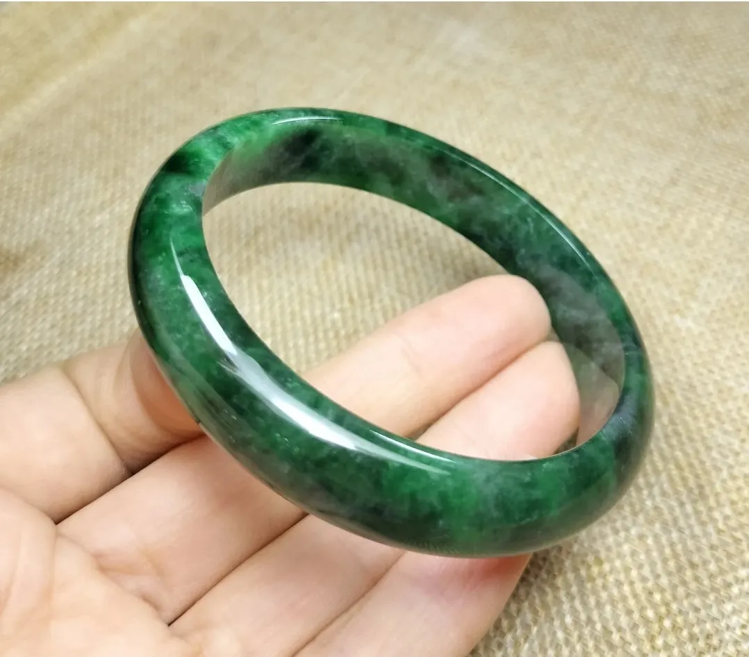 10% OF- 57/58/59mm Certified Natural 3 Color Jadeite Emerald A*Jade HandCarved Lucky Bracelet Bangle GX641