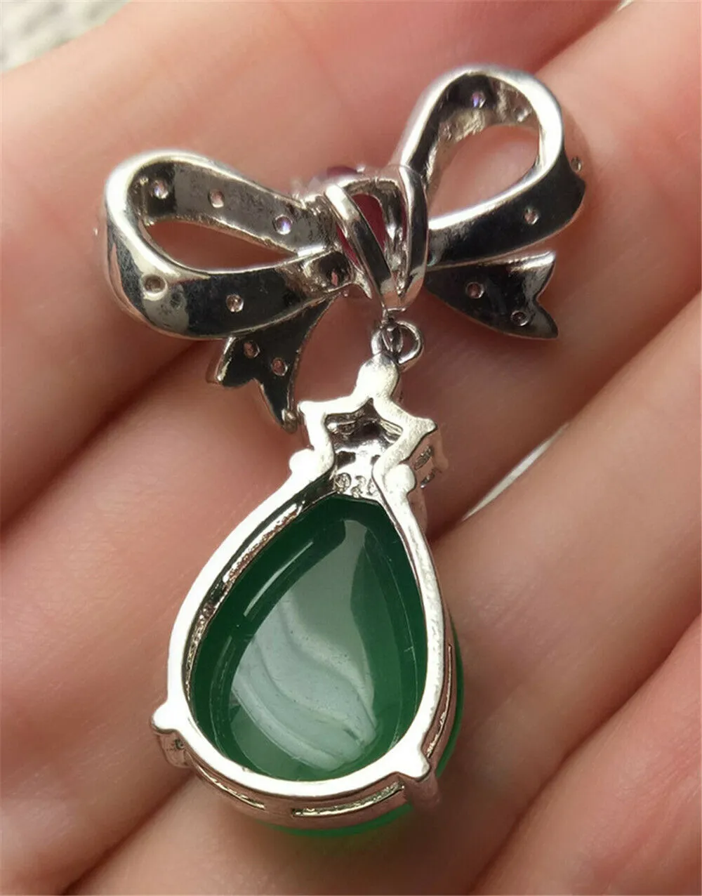 10% OFF- Certified Natural Emerald A*Jade Handcrafted Lucky Green Jade Ribbon Pendant-925 Sterling Silver A0195