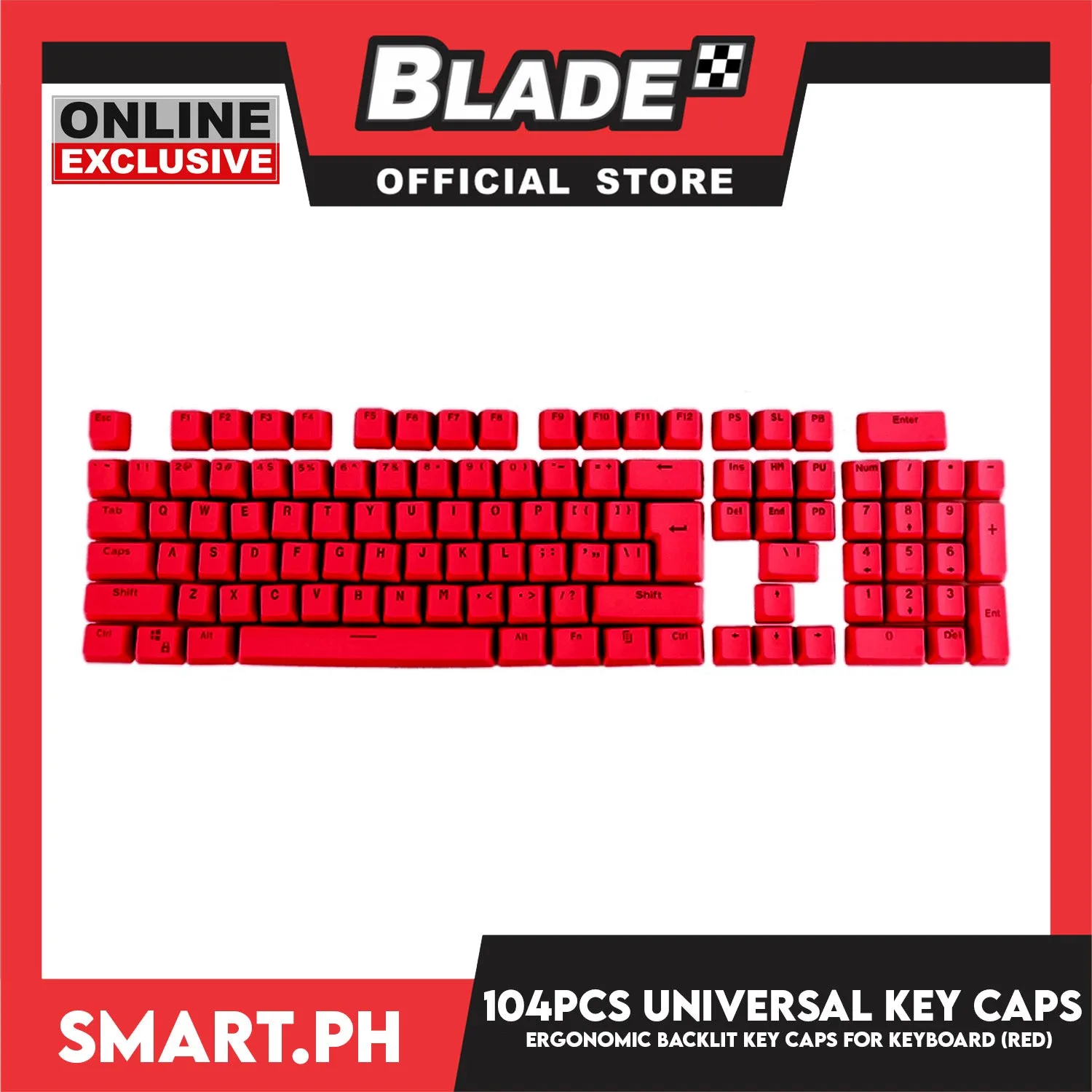 104 Key Caps Universal Ergonomic Backlit Key (Red) for Mechanical Keyboard