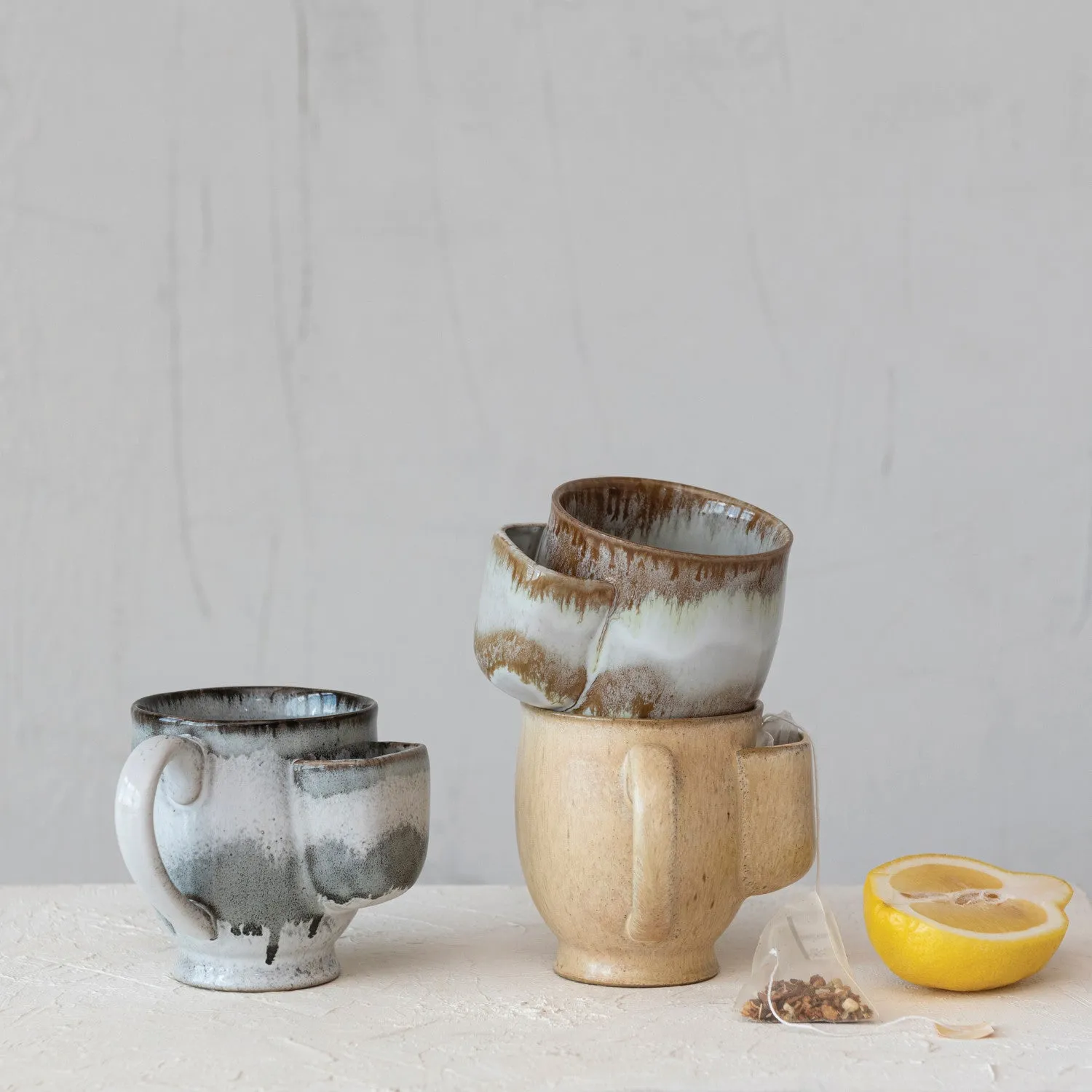12 oz. Stoneware Mug w/ Tea Bag Holder, Reactive Glaze