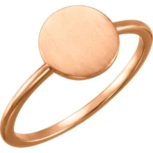 14k Rose Gold Round Engravable Ring , Size 7