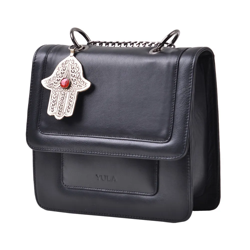 1914 Nelia Medium Shoulder Bag - Black Red Stone Khamsa