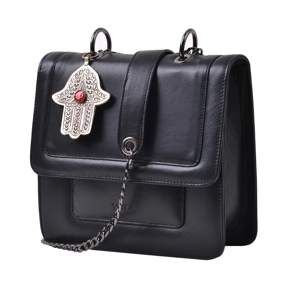 1914 Nelia Medium Shoulder Bag - Black Red Stone Khamsa