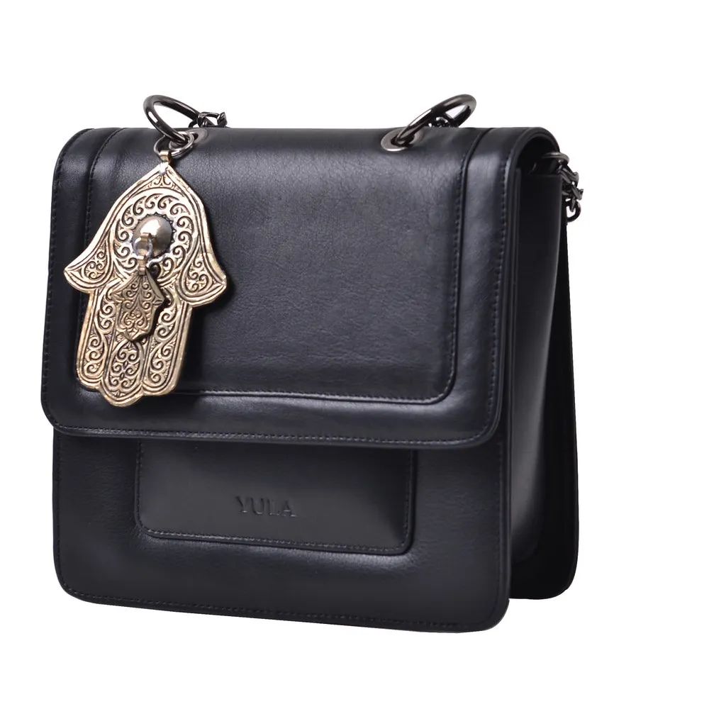 1916 Nelia Medium Shoulder Bag - Black-Medium Khamsa