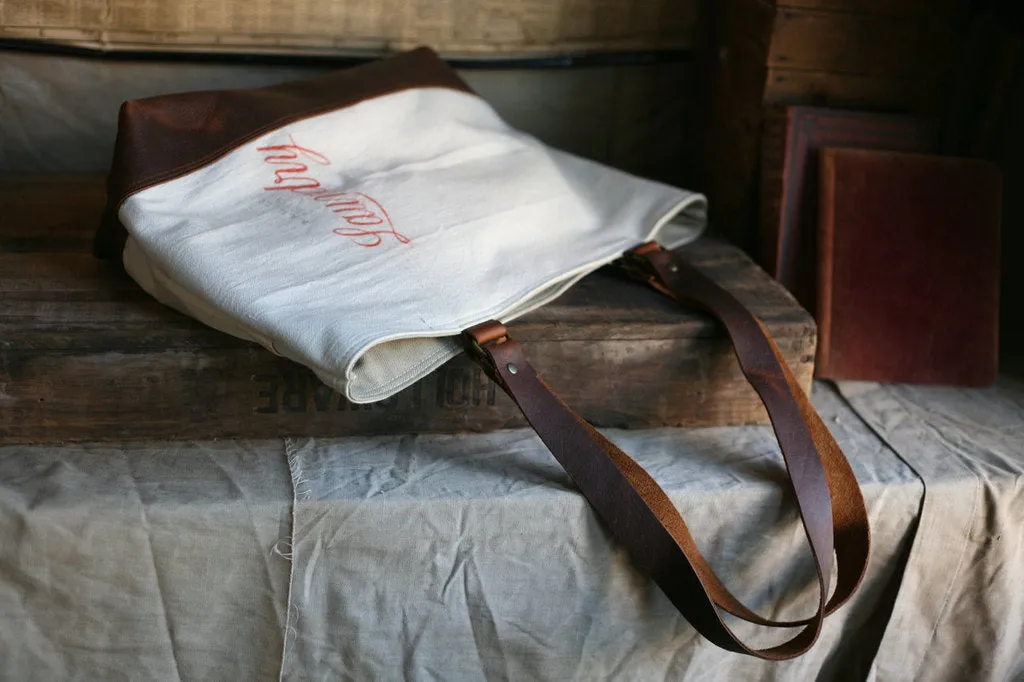 1940's Era Cotton & Canvas Leather Bottomed Carryall - SOLD