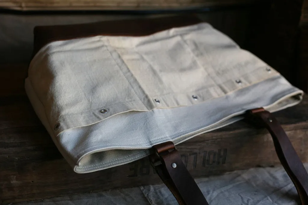 1940's Era Cotton & Canvas Leather Bottomed Carryall - SOLD