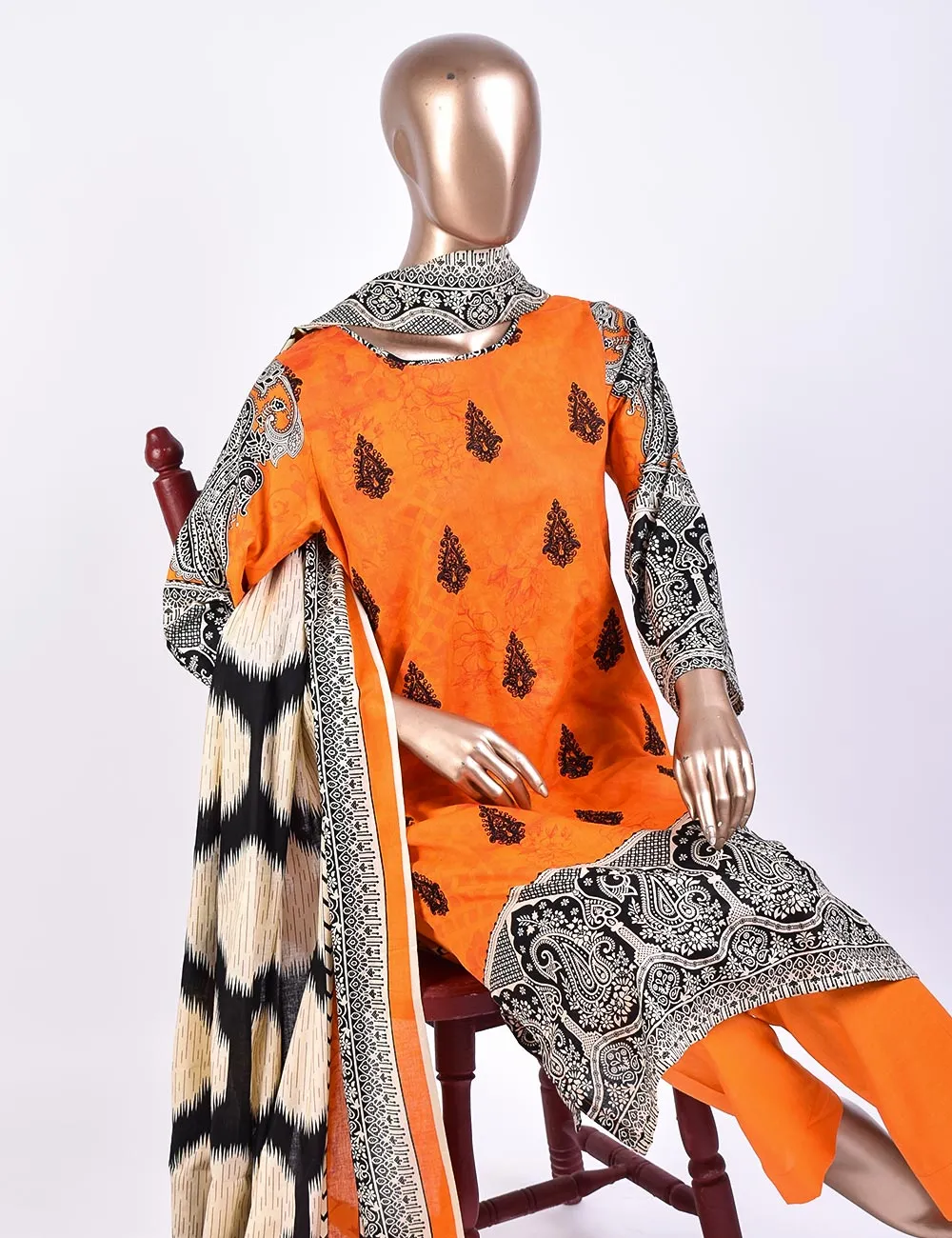 3 Pc Un-stitched Embroidered Lawn - Chaotic Depth (ATL-5B-Orange)