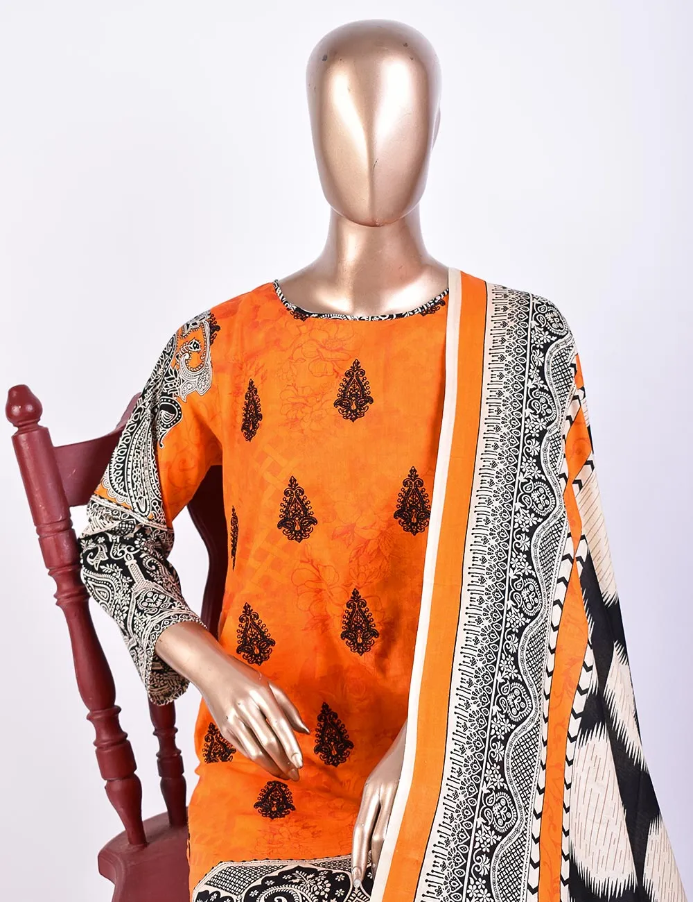 3 Pc Un-stitched Embroidered Lawn - Chaotic Depth (ATL-5B-Orange)