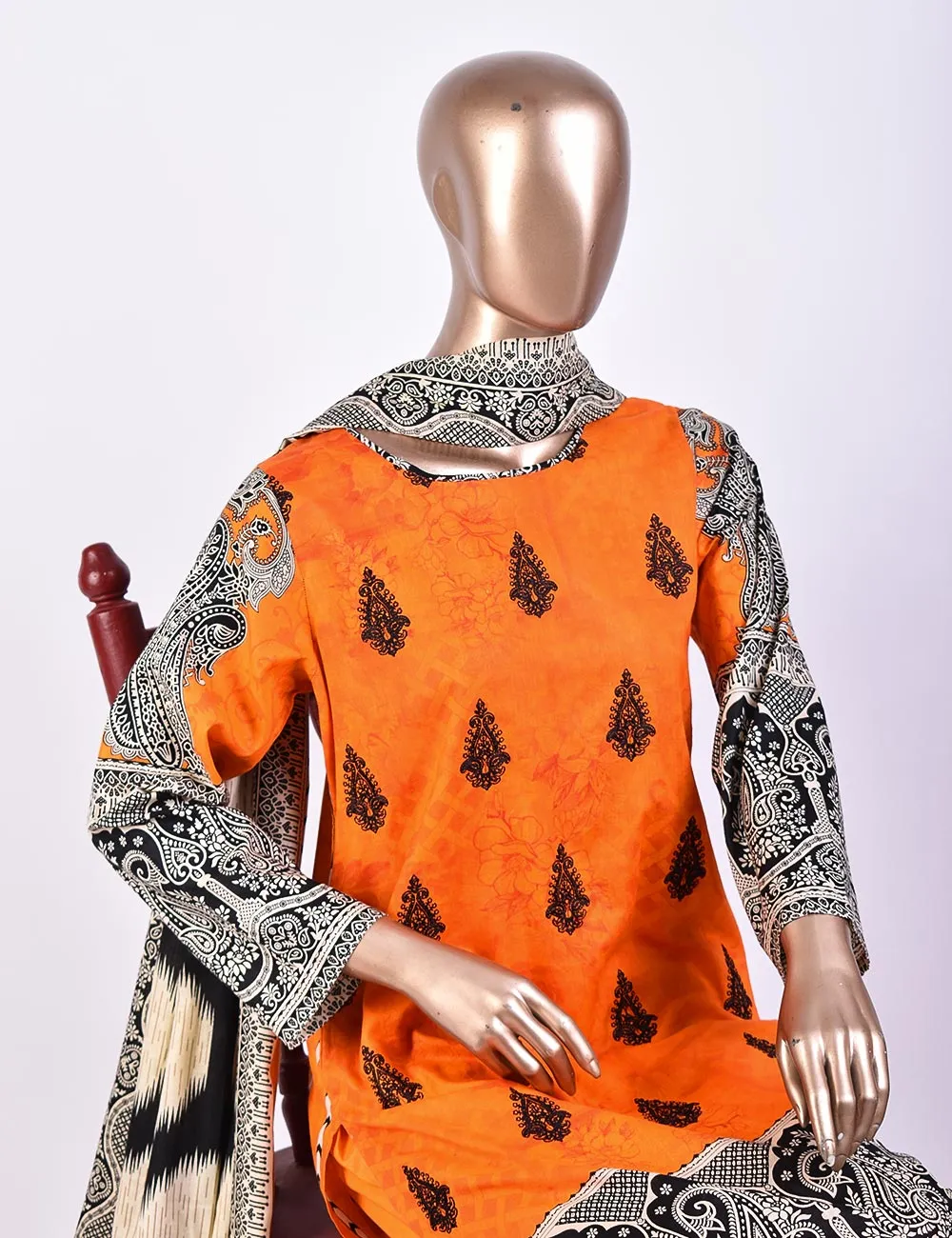 3 Pc Un-stitched Embroidered Lawn - Chaotic Depth (ATL-5B-Orange)