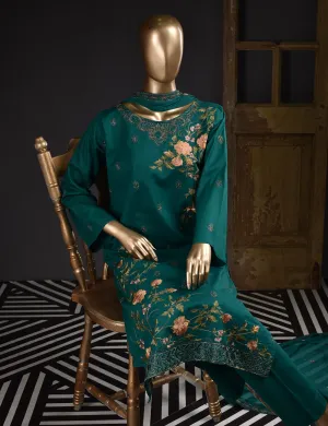 3 Pc Unstitched Embroidered Lawn Dress with Chiffon Embroidered Dupatta - Budapest (ZEB-1B)