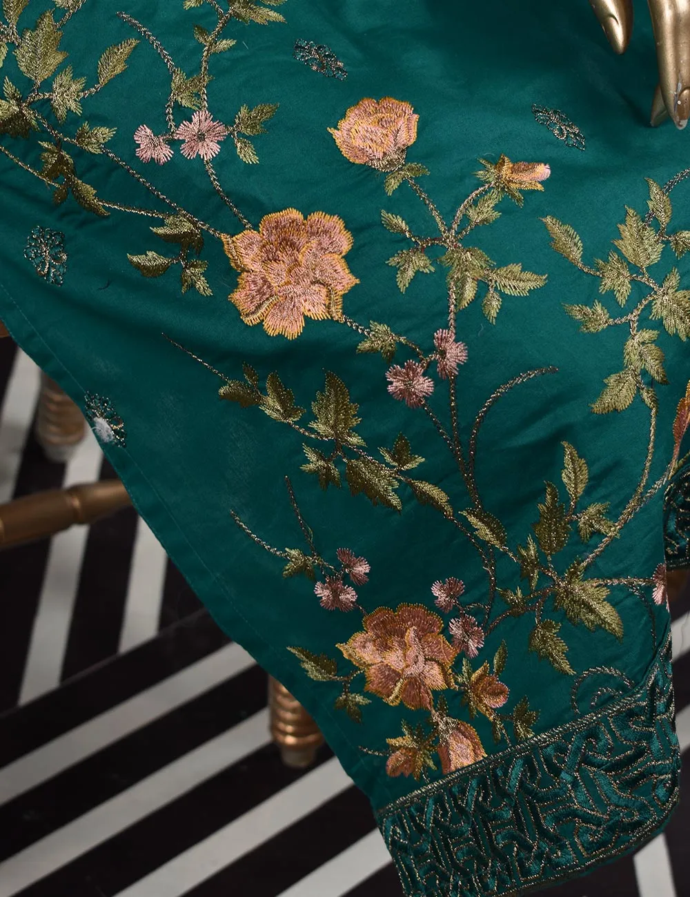 3 Pc Unstitched Embroidered Lawn Dress with Chiffon Embroidered Dupatta - Budapest (ZEB-1B)