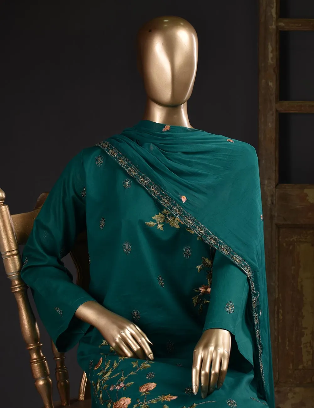 3 Pc Unstitched Embroidered Lawn Dress with Chiffon Embroidered Dupatta - Budapest (ZEB-1B)