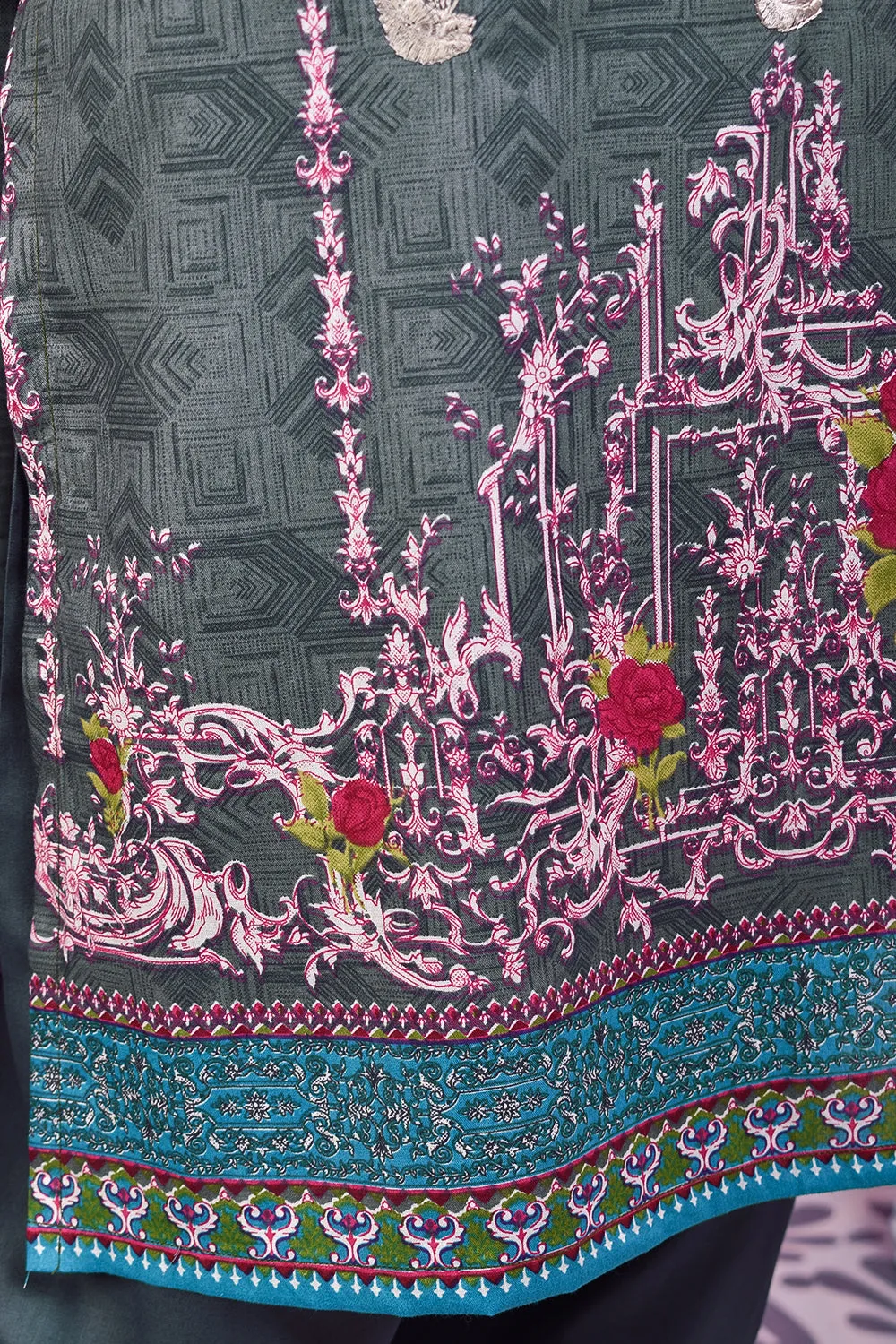 3 Pc Unstitched Embroidered Lawn Dress with Lawn Printed Dupatta & Embroidered Cotton Trouser - Citrine (ZLE-6A)
