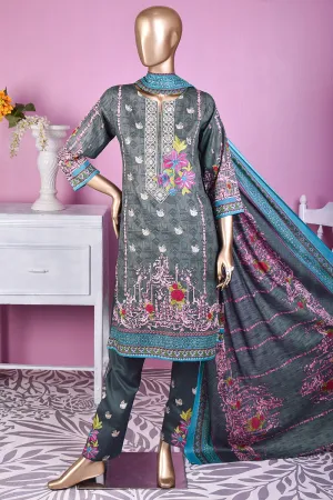 3 Pc Unstitched Embroidered Lawn Dress with Lawn Printed Dupatta & Embroidered Cotton Trouser - Citrine (ZLE-6A)
