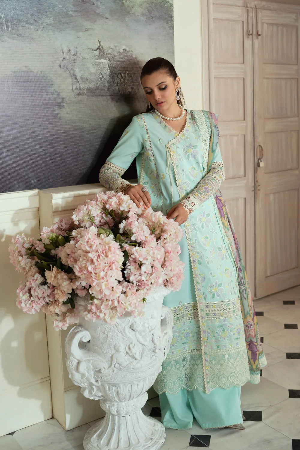 3PC Unstitched | Embroidered Lawn Suit | Silk Dupatta