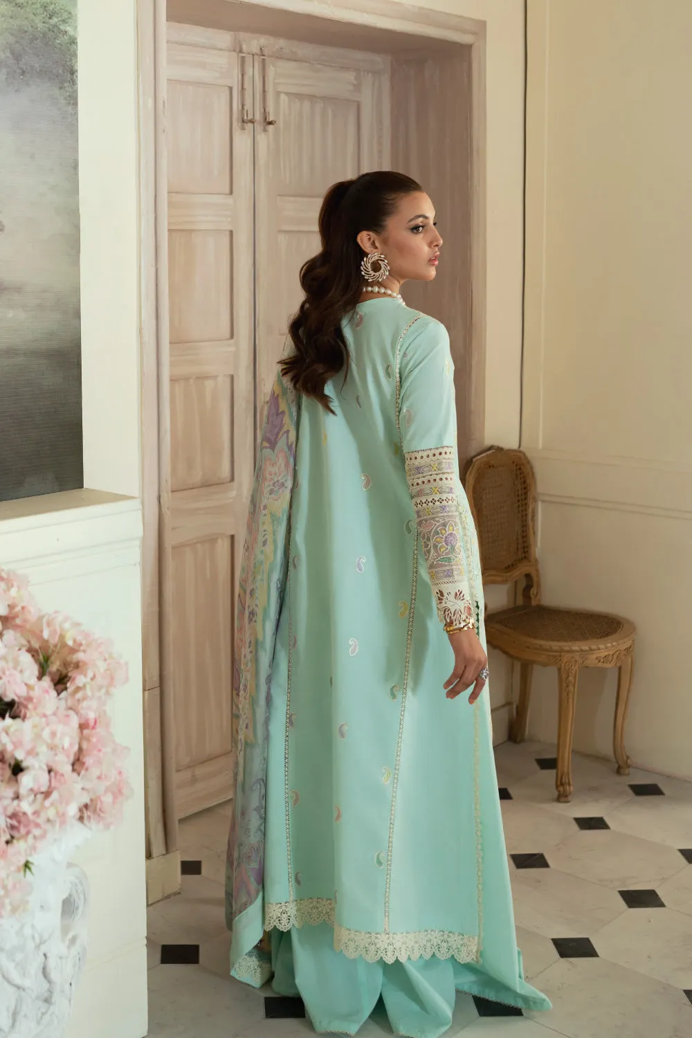 3PC Unstitched | Embroidered Lawn Suit | Silk Dupatta