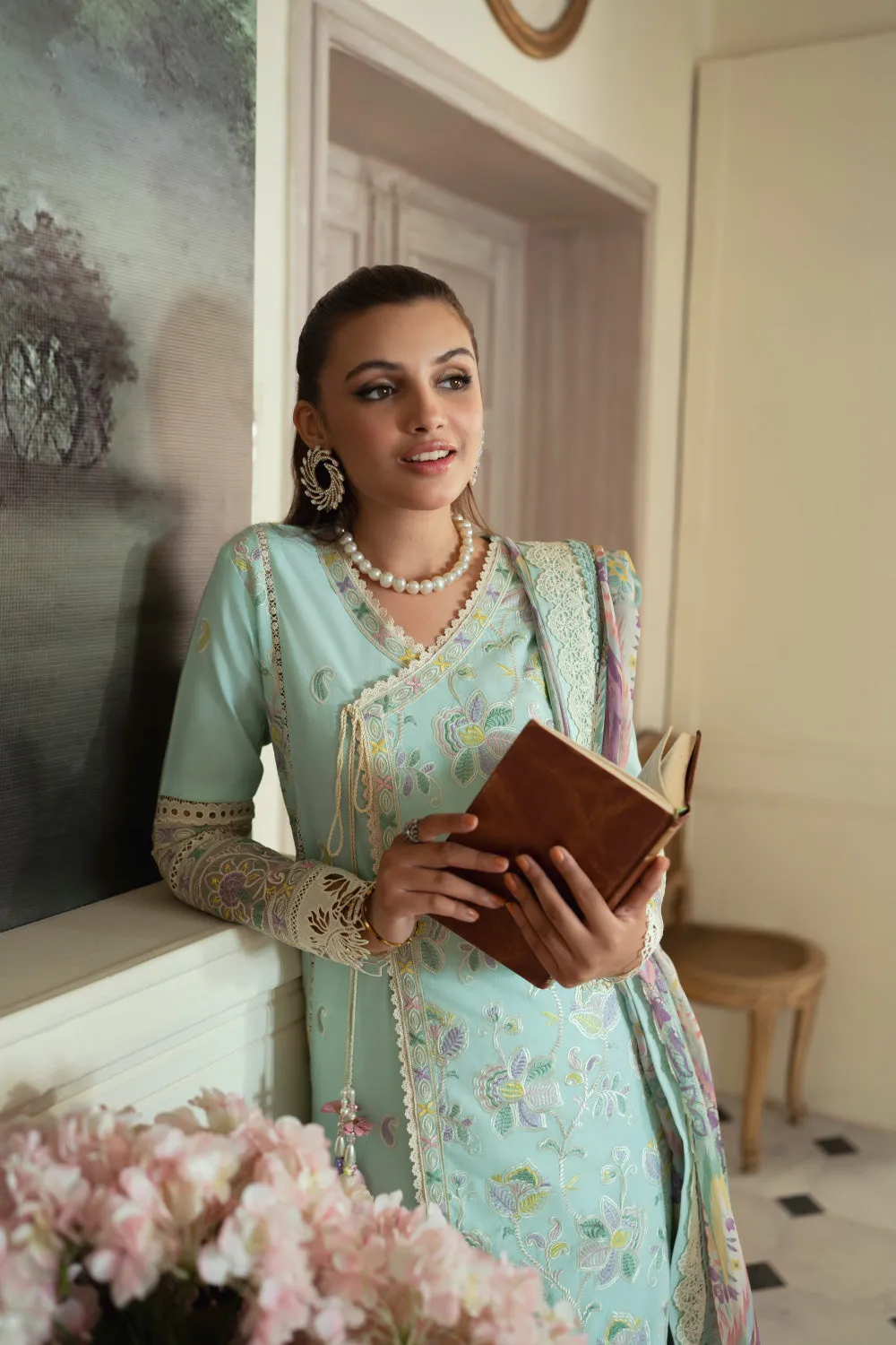 3PC Unstitched | Embroidered Lawn Suit | Silk Dupatta
