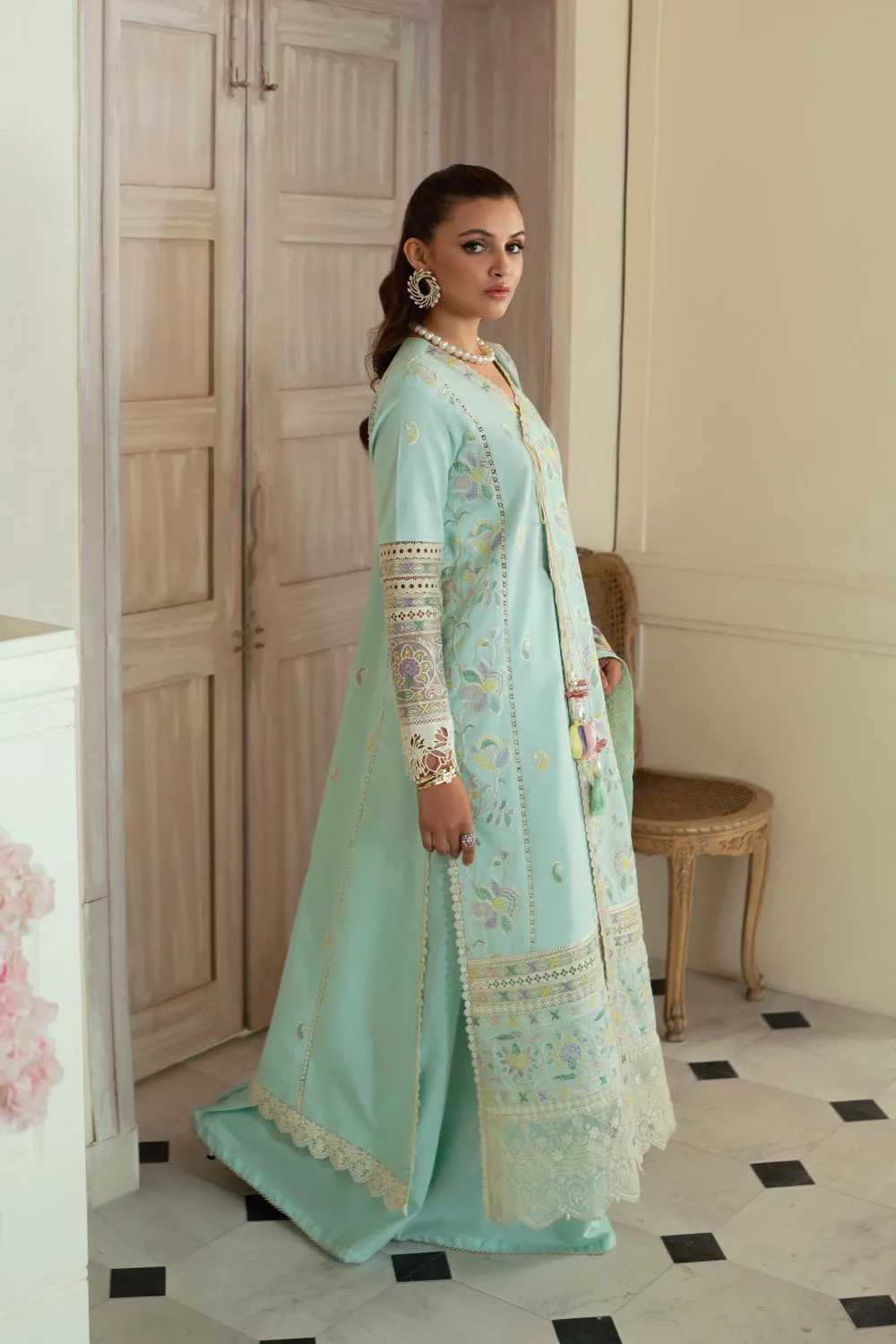 3PC Unstitched | Embroidered Lawn Suit | Silk Dupatta