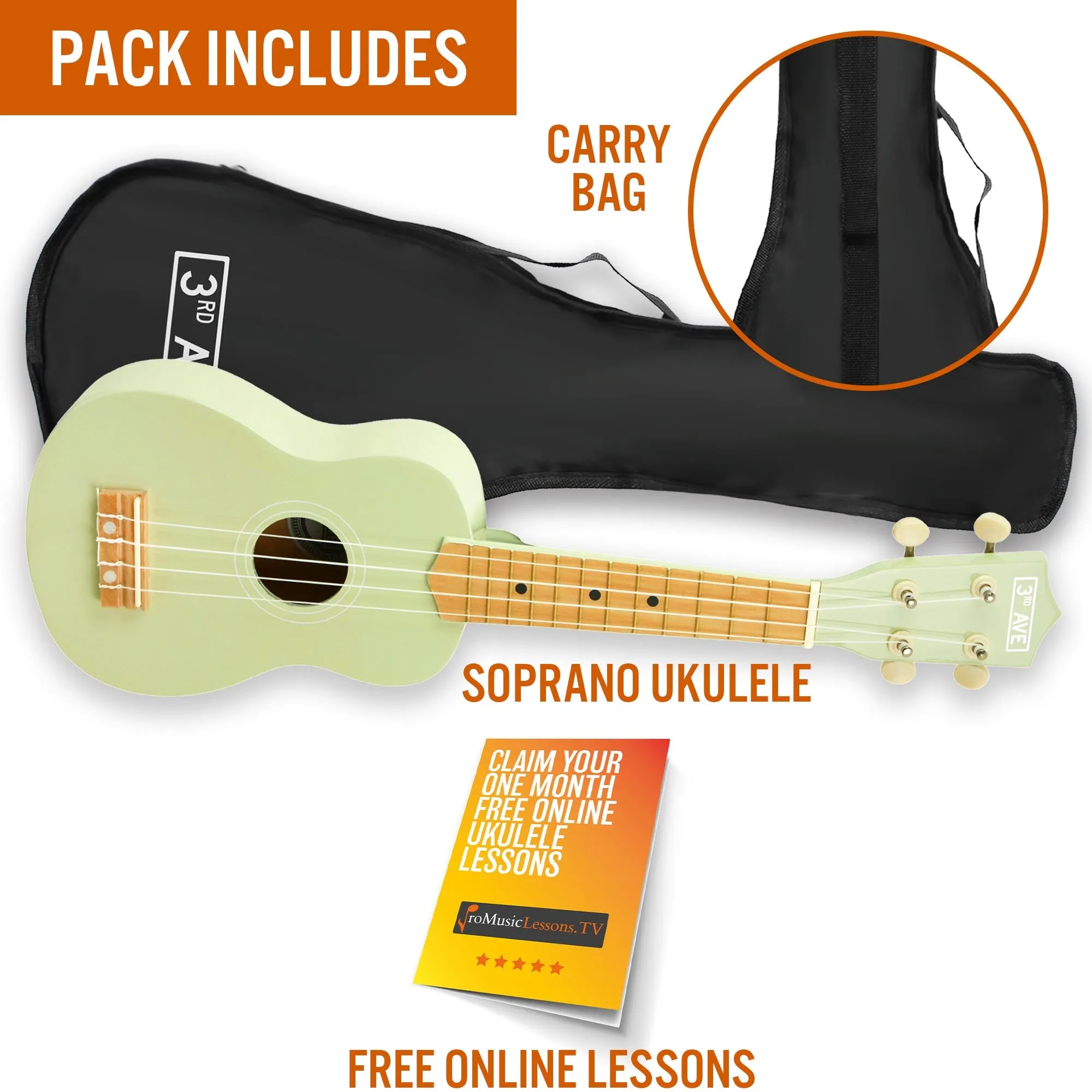 3rd Avenue Pastel Soprano Ukulele with Bag