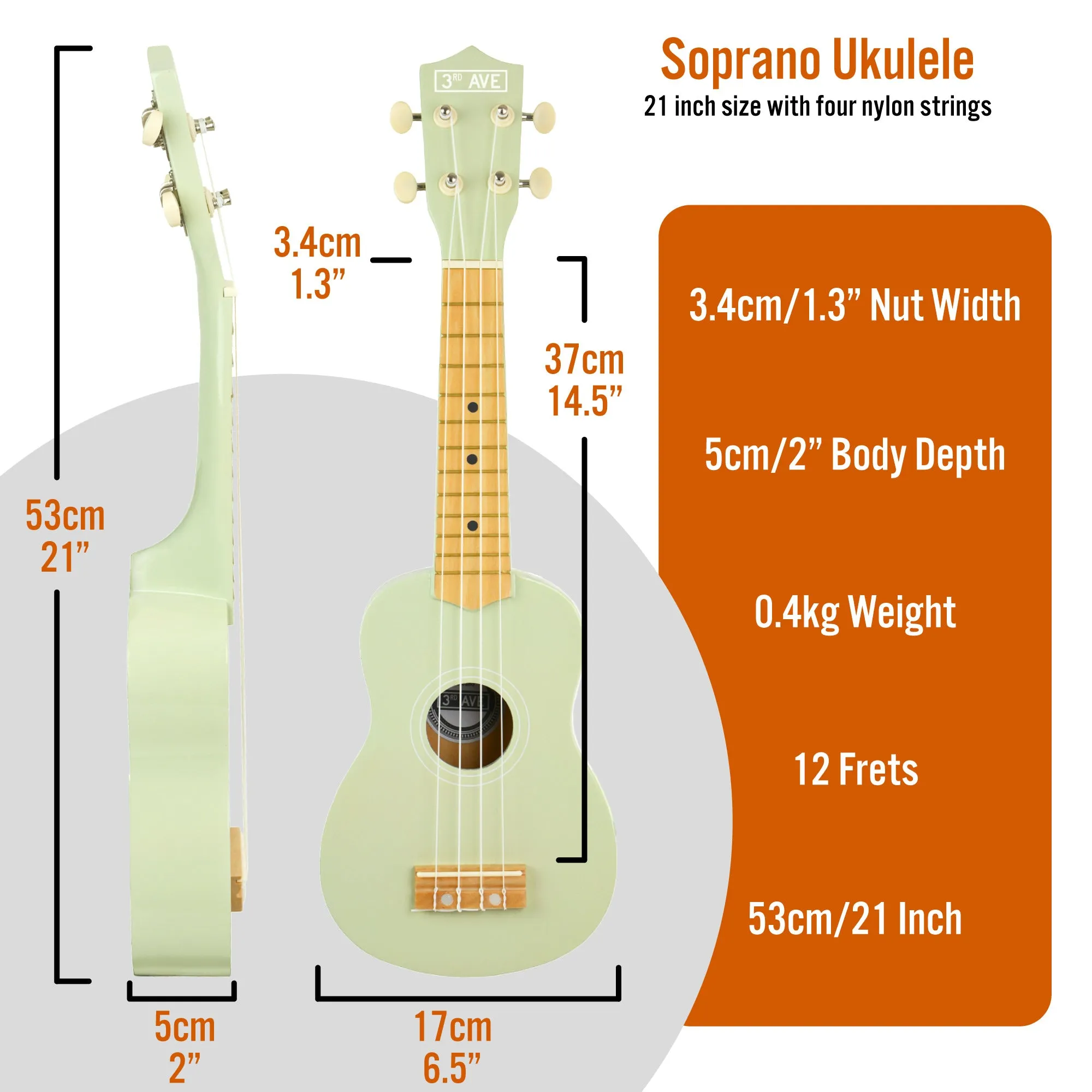 3rd Avenue Pastel Soprano Ukulele with Bag