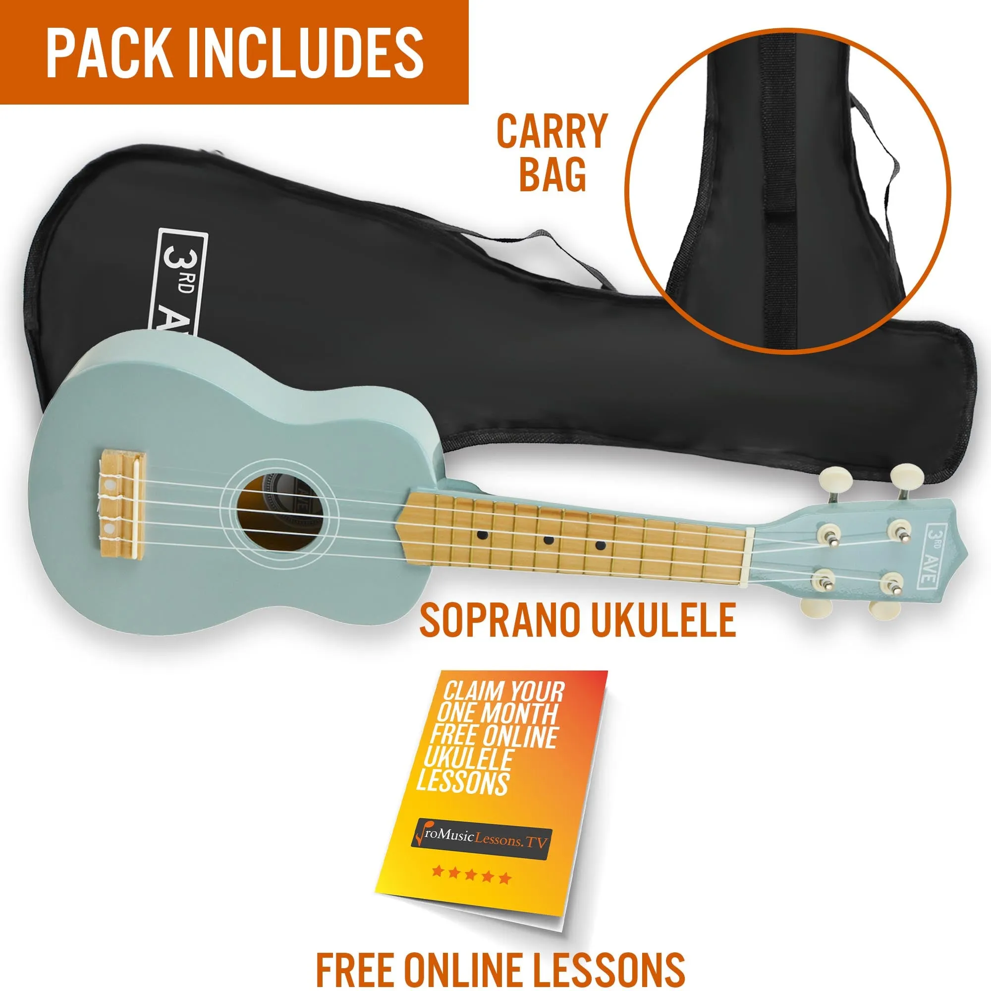 3rd Avenue Pastel Soprano Ukulele with Bag
