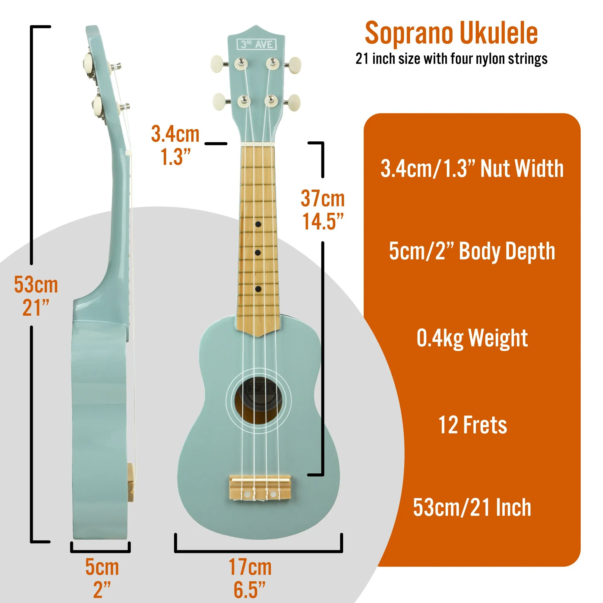 3rd Avenue Pastel Soprano Ukulele with Bag
