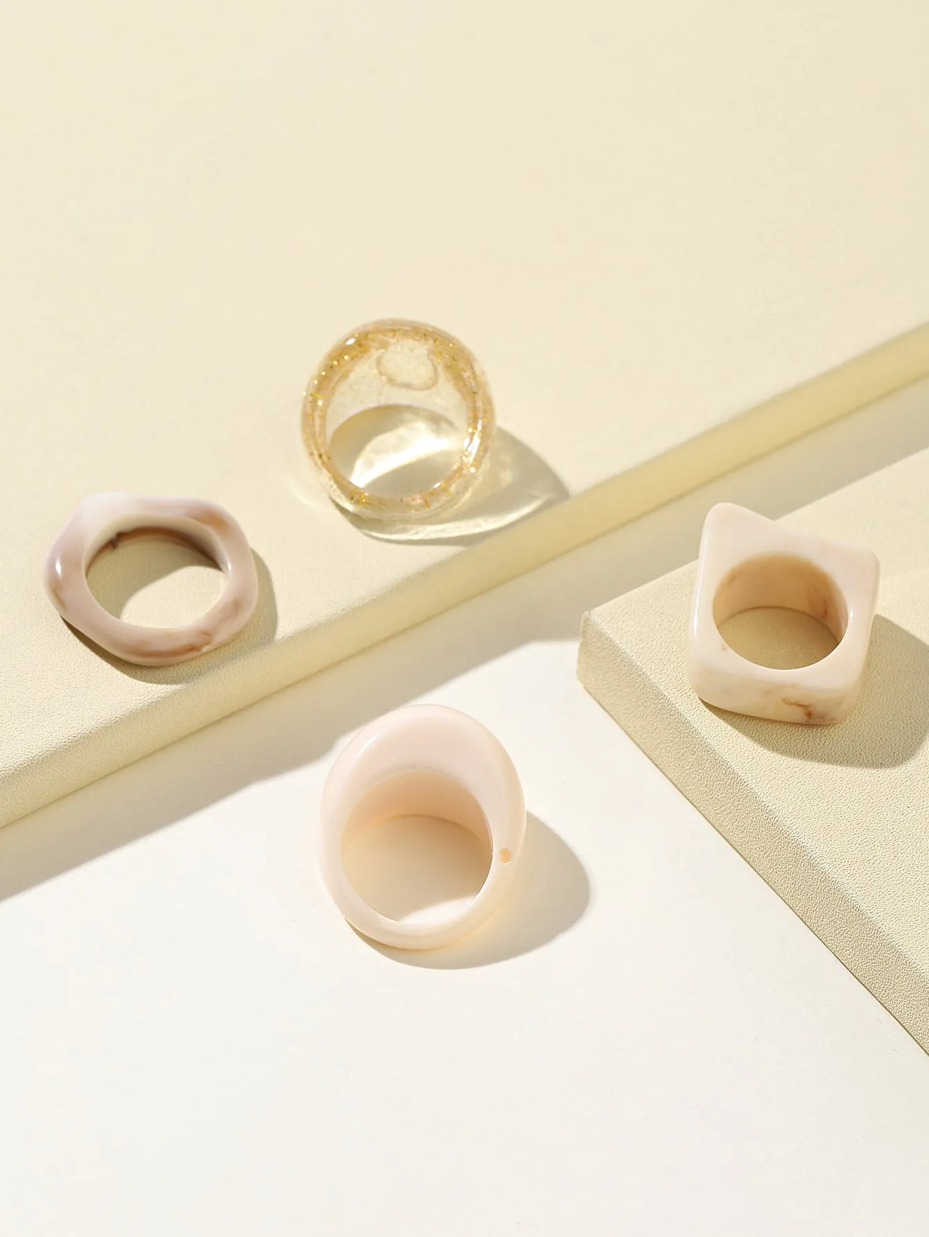4pcs Simple Resin Ring - Multicolor