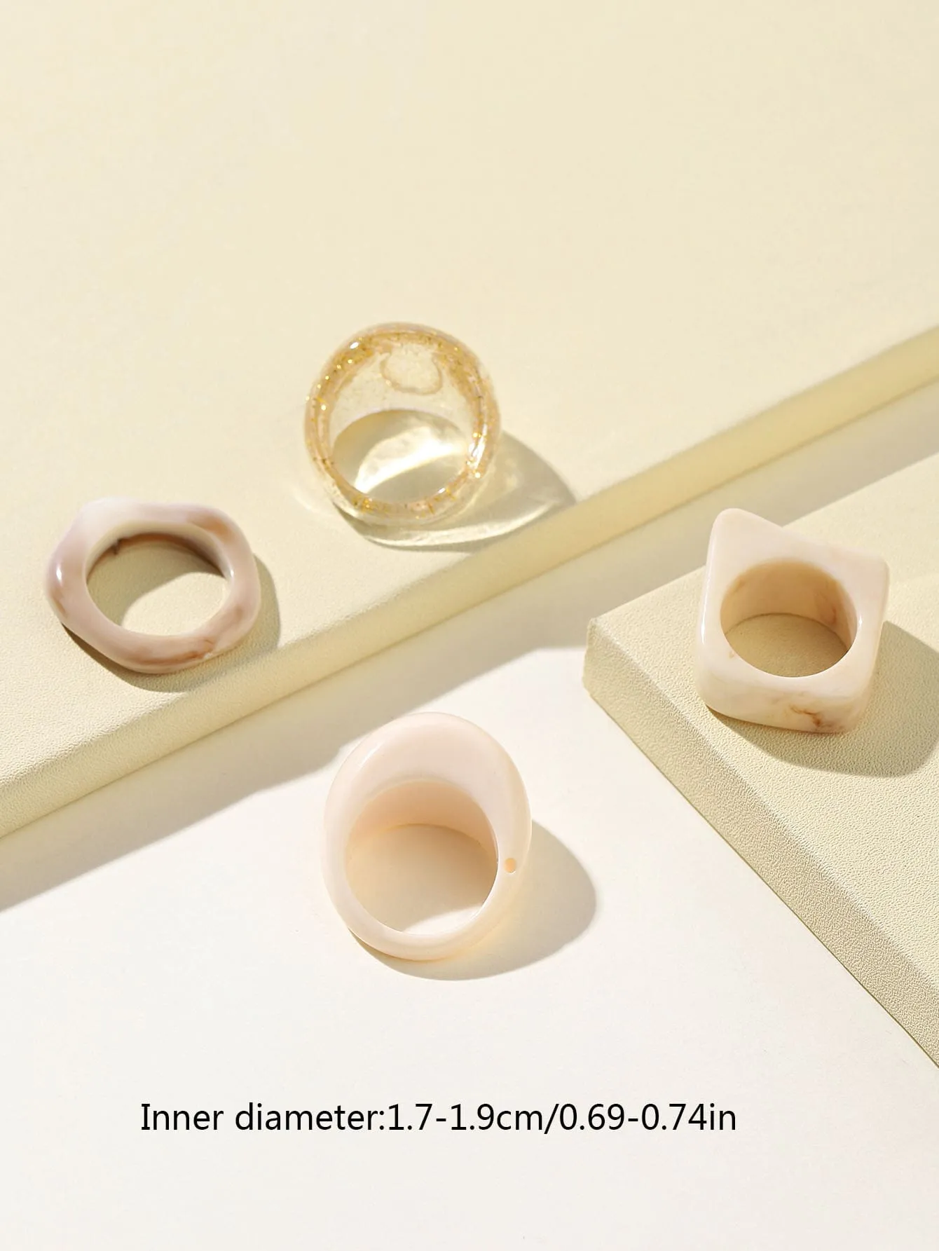 4pcs Simple Resin Ring - Multicolor