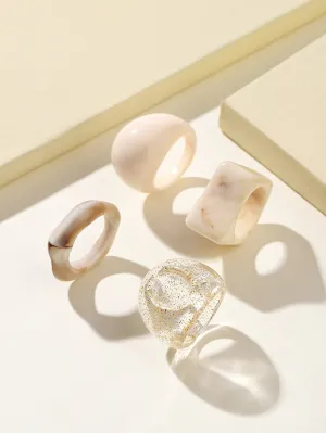 4pcs Simple Resin Ring - Multicolor