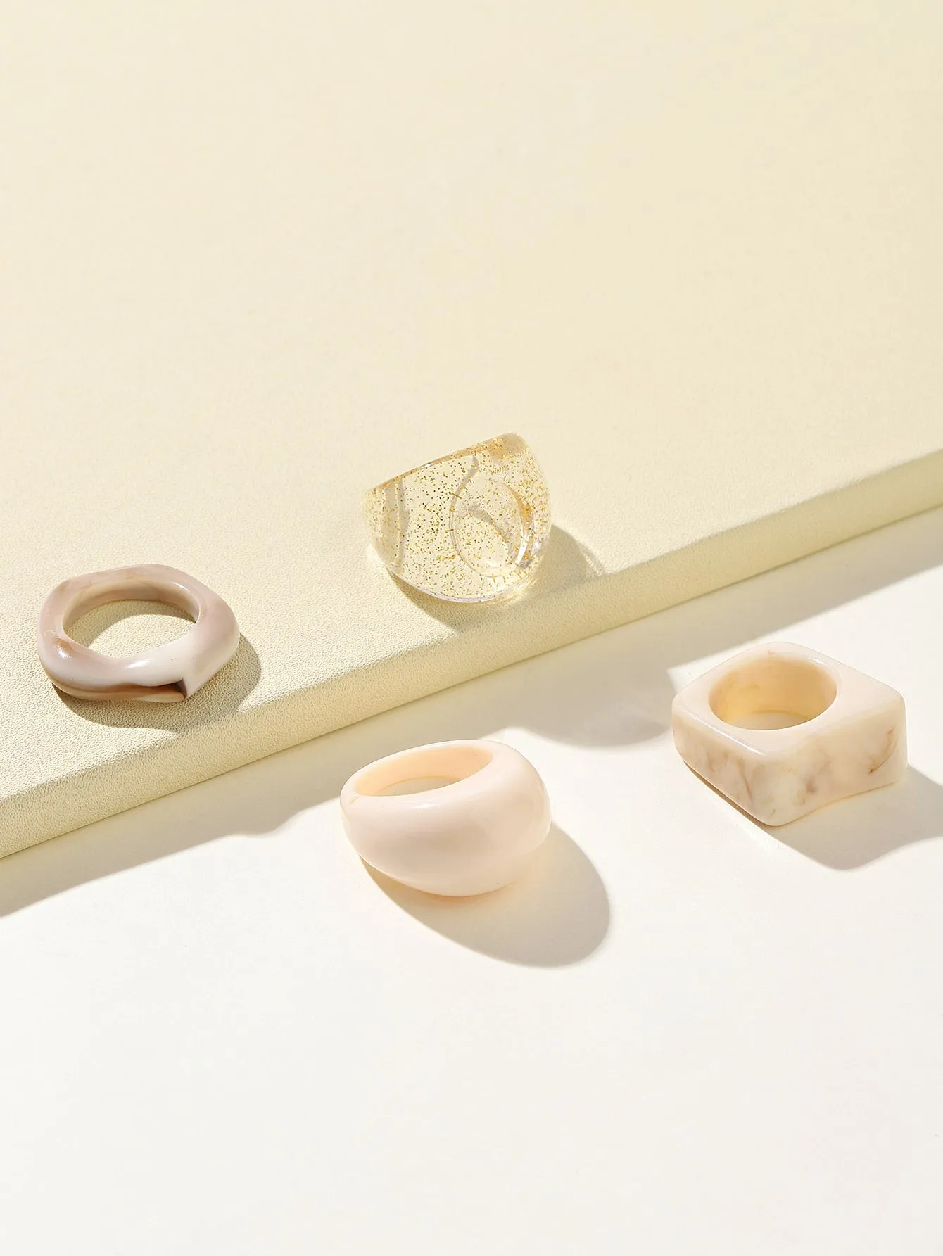 4pcs Simple Resin Ring - Multicolor