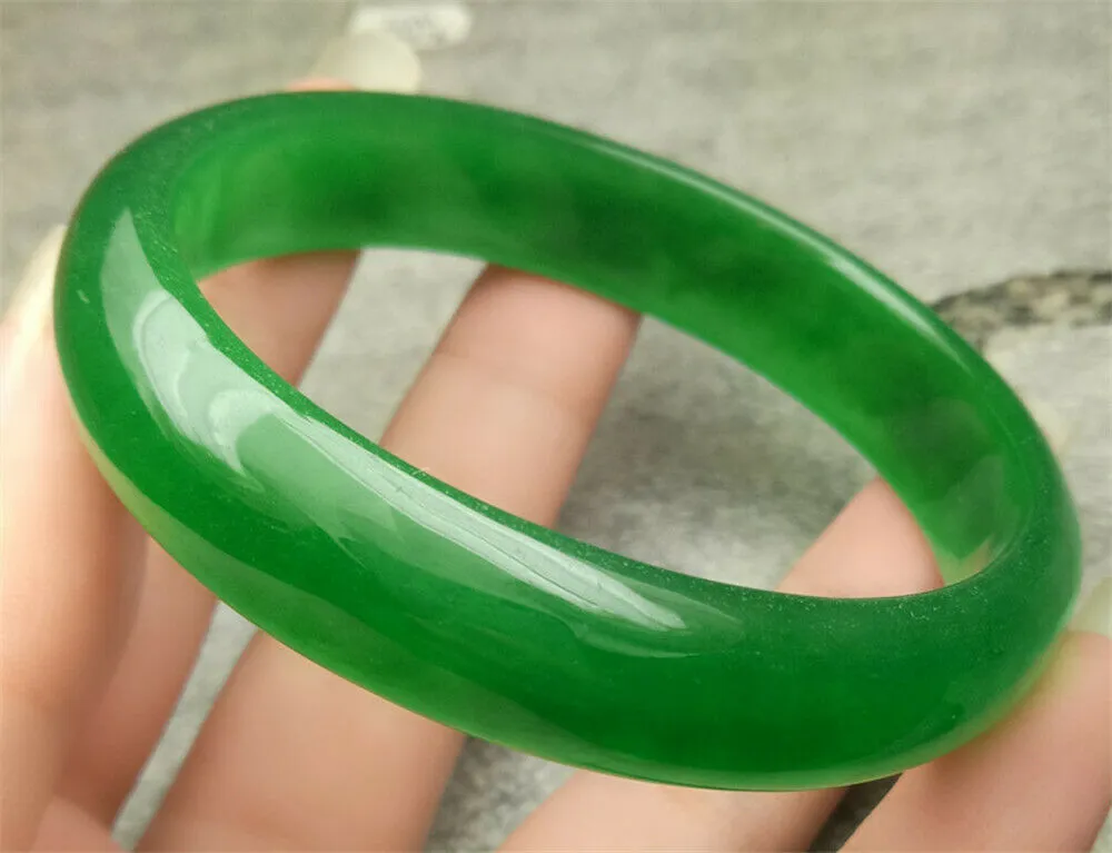 54-56mm Certified Natural Icy Green Jadeite Emerald A Jade HandCarved Bangle A1940 with Gift Box