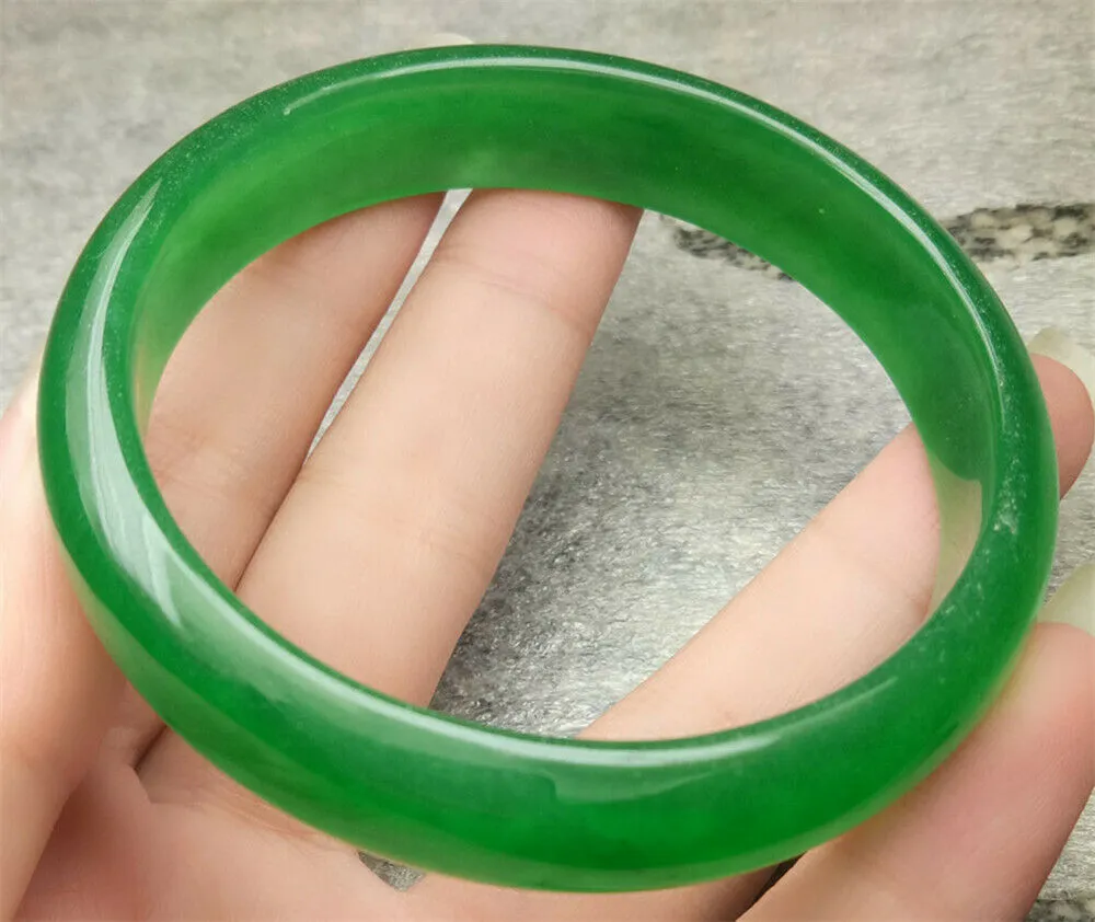54-56mm Certified Natural Icy Green Jadeite Emerald A Jade HandCarved Bangle A1940 with Gift Box