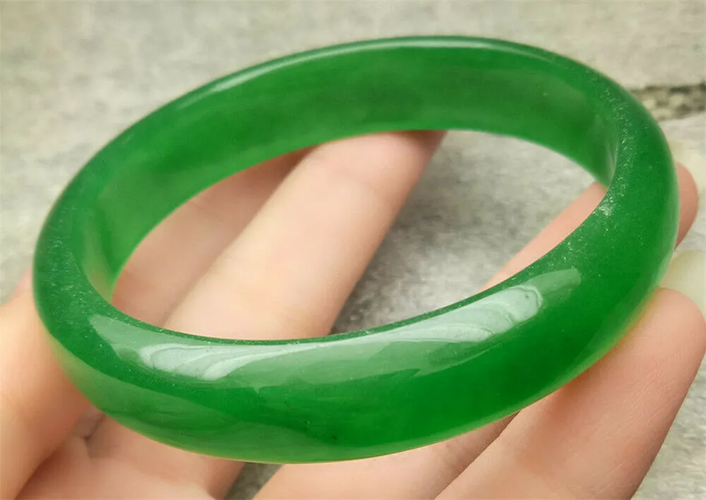 54-56mm Certified Natural Icy Green Jadeite Emerald A Jade HandCarved Bangle A1940 with Gift Box