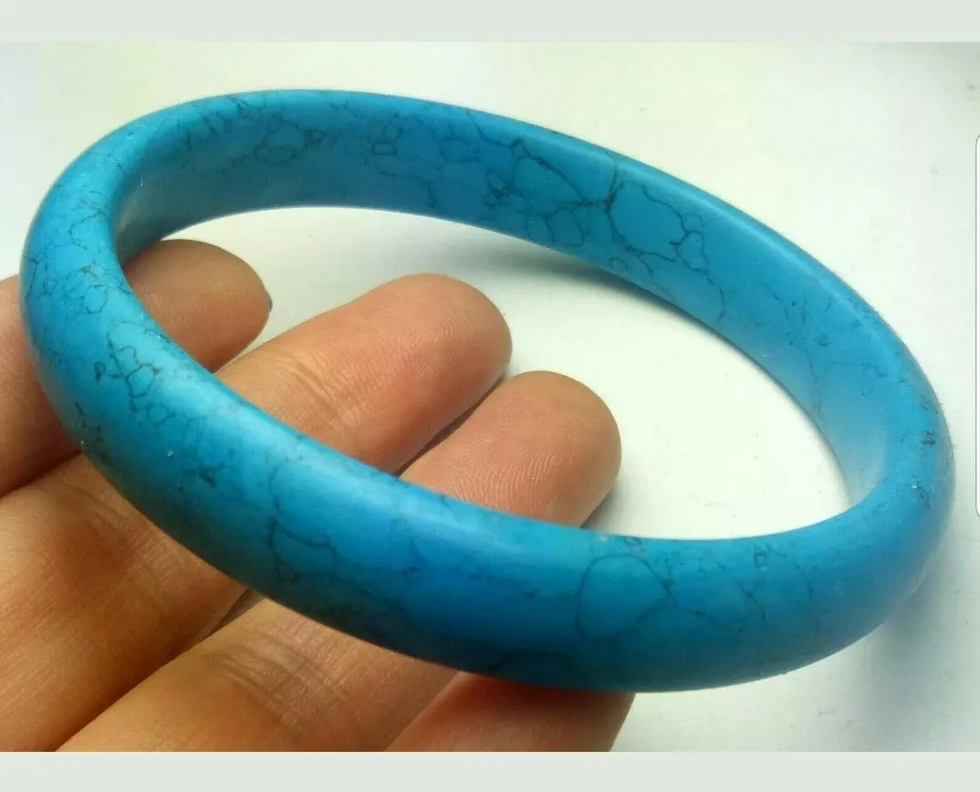 60/61/62mm Certified Natural Blue Turquoise HandCarved Bracelet Bangle A1940