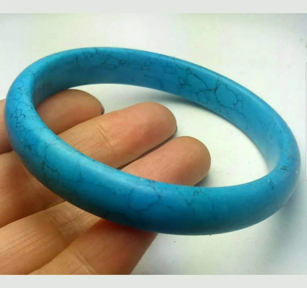 60/61/62mm Certified Natural Blue Turquoise HandCarved Bracelet Bangle A1940