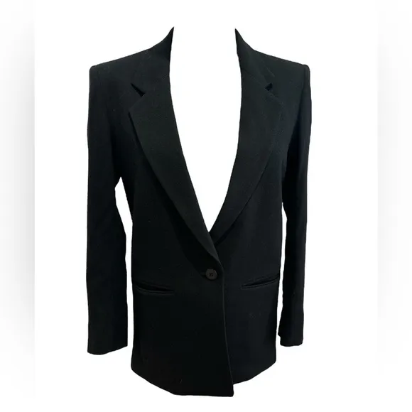 70s WOOL PREPPY BLACK CLASSIC BLAZER 1 BUTTON CLOSURE MINIMALIST QUIET LUXURY 6
