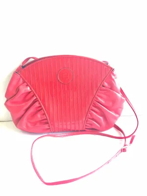 80's vintage FENDI red patent enamel and nappa leather oval round shape shoulder purse. Can be a clutch, pouch bag as well