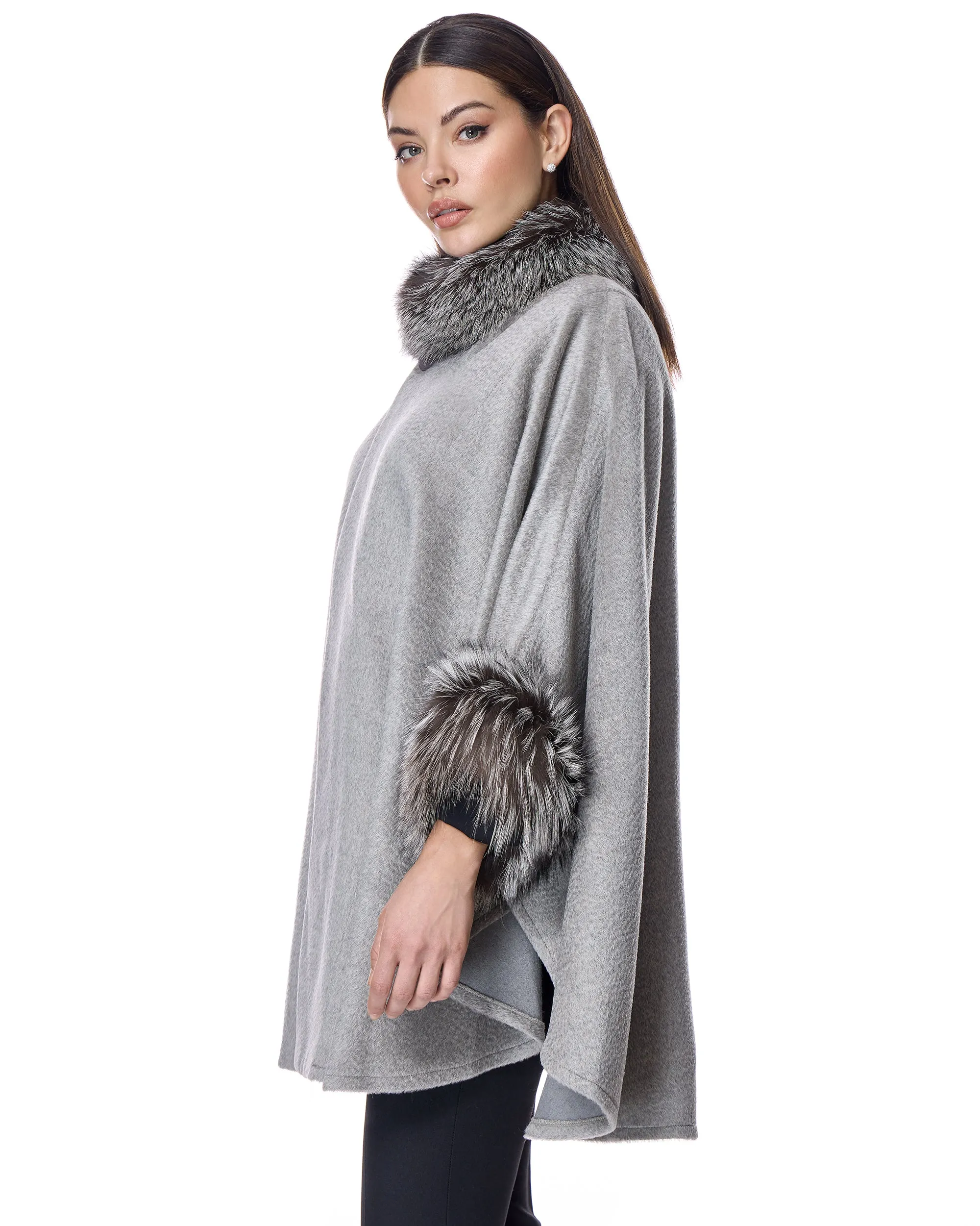 Alpaca Cape with Dyed Silver Fox