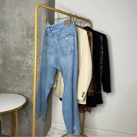 American Eagle AE 16 Blue Stretch Curvy Super High-Waisted Baggy Straight Jean