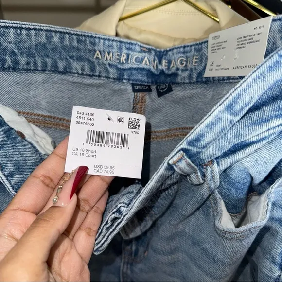 American Eagle AE 16 Blue Stretch Curvy Super High-Waisted Baggy Straight Jean