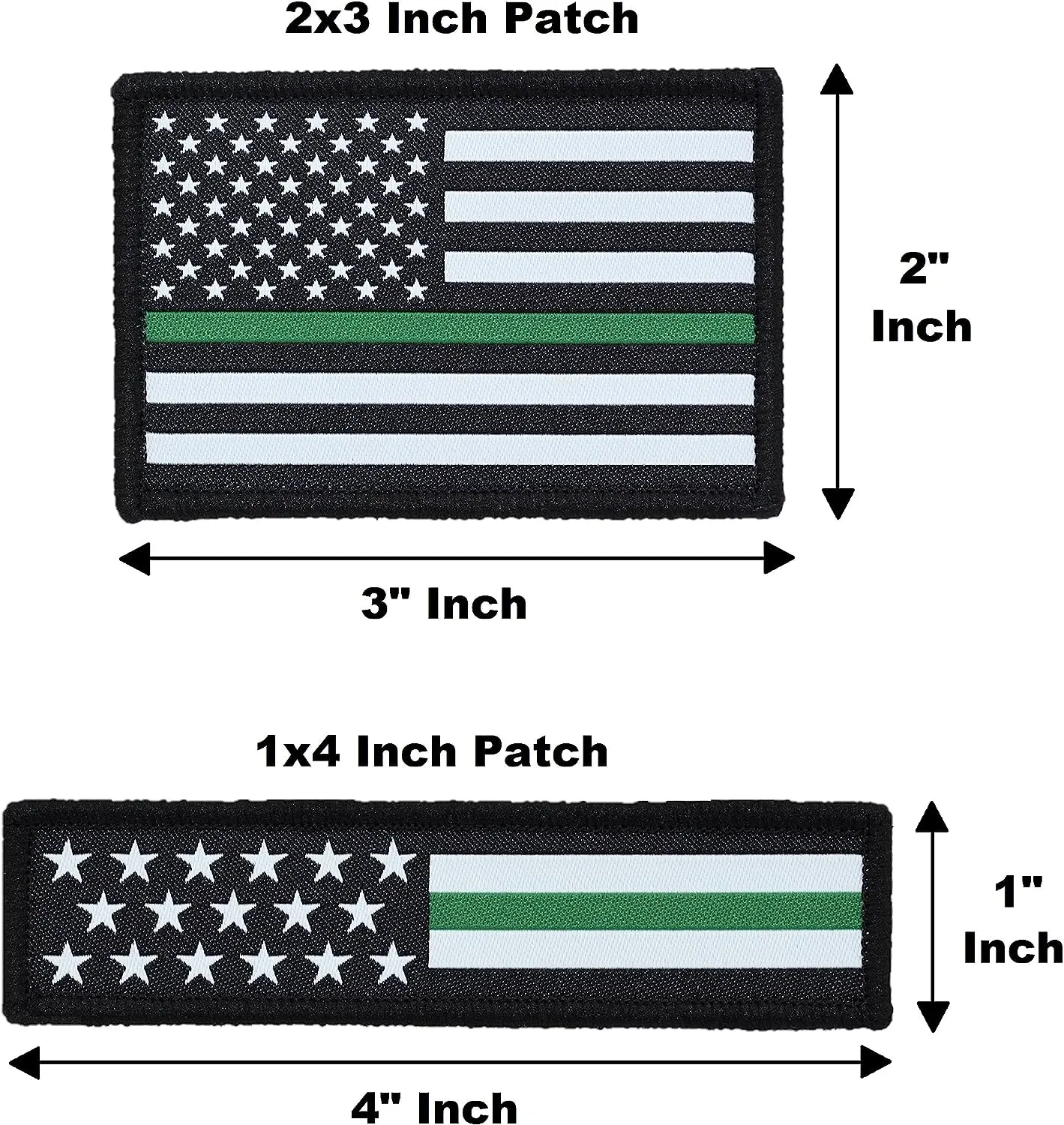 American Flag Hat Patch Set, 2x3 & 1x4, Woven, Hook and Loop (Thin Green Line)